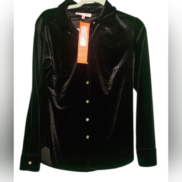 Jude Connally Tops - Jude Connally NWT Black Velvet Button Down Top Size Small
